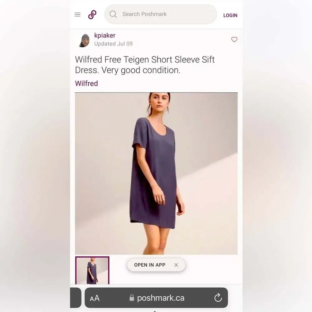 Aritzia Wilfred Free Teigen Dress Size M Purple Short Sleeve Midi Casual Minimal